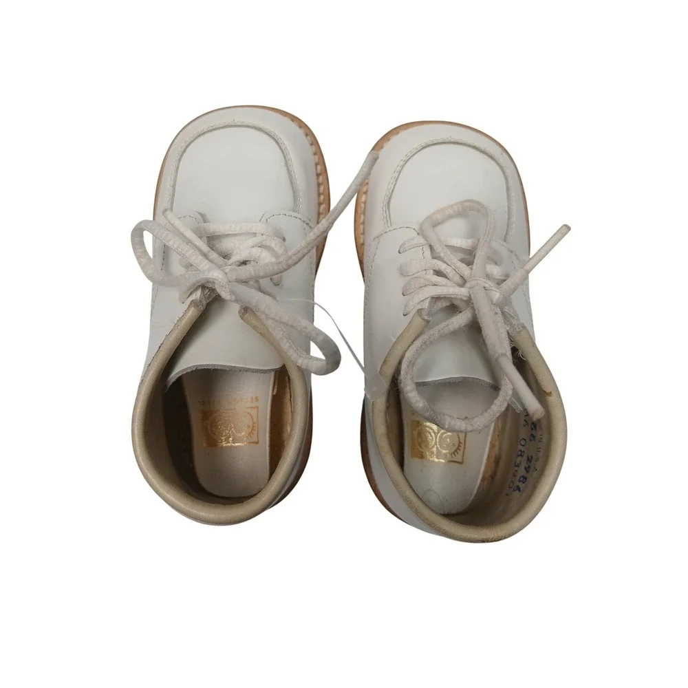 Stride Rite Walking Shoes Unisex 6M White Leather Vintage Lace Up Moc Toe USA